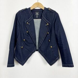 Love & Legend Cropped Blue Military Denim Jean Jacket‎ Size 12